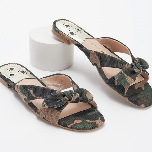 Jack Rogers Tilly Camo Crossband Bow Slide Sandals Size 6 - Picture 1 of 11